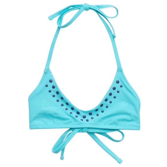 Aerie Real Good Halter Voop Bikini Top Turquoise Blue Springs XS - Picture 1 of 6
